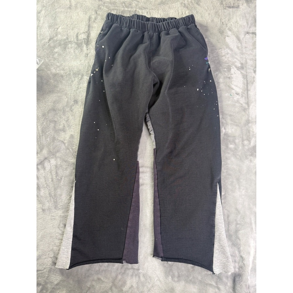 Mnml Streetwear Flare Sweatpants XXL Black Mens Paint Splatter Detailing Raw Hem